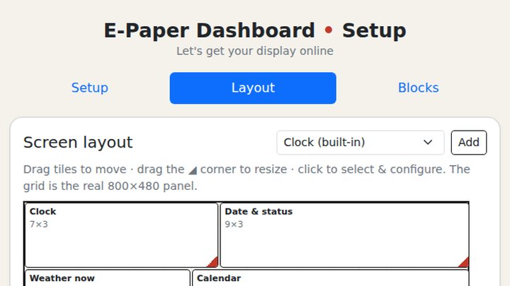 E-paper dashboard layout editor